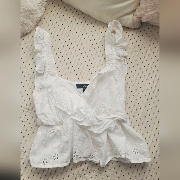 NWOT Lulu's Ivory Eyelet Top - Embroidered Peplum Top - Picture 3 of 4